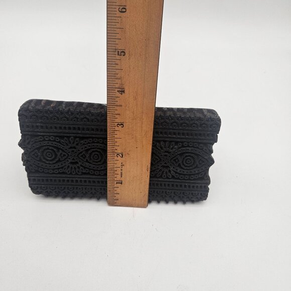 Antique Hand Carved Wood Textile Ornate Border Pattern Fabric Stamp Block - Picture 11 of 11